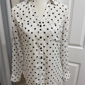 Express Black and White Polka Dot Button-Down Shirt